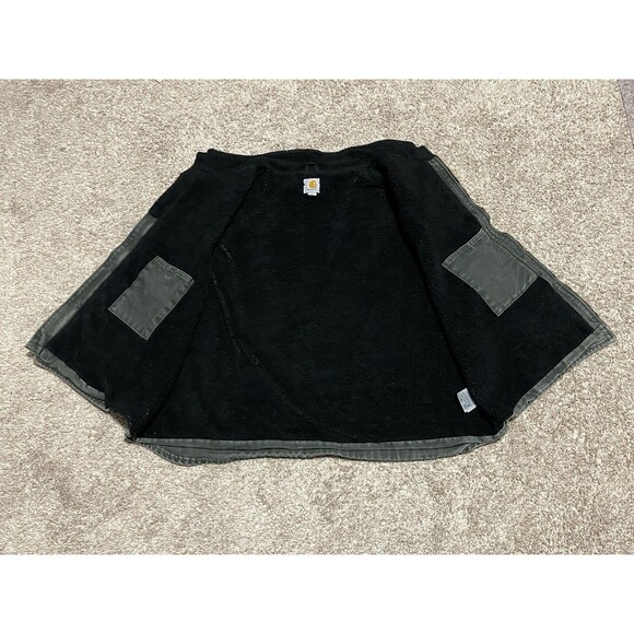 VTG Carhartt Canvas Sherpa Lined Full Zip Vest Moss Black Men’s 3XL Distressed - Picture 5 of 12